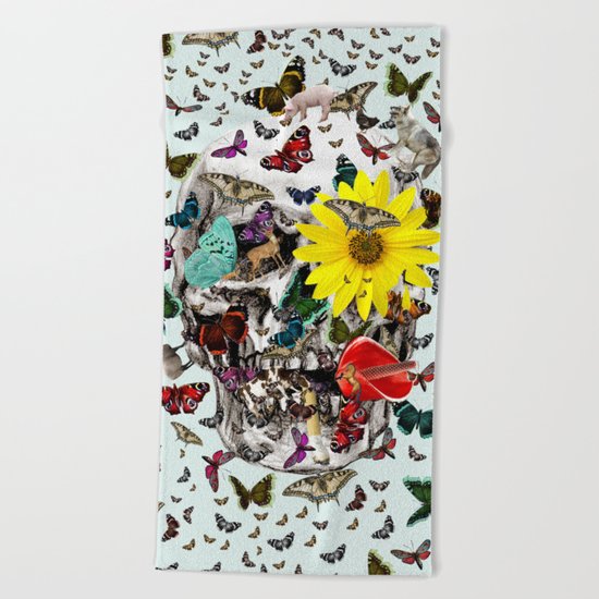 Skull Flowers Animals on MINT | Butterflies Beach Towel