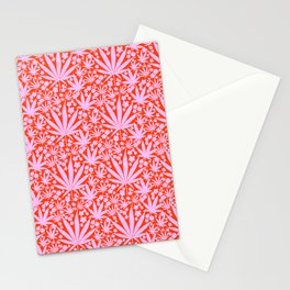 70’s Style Pastel Pink Cannabis And Flowers On Red Stationery Card