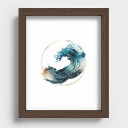 Minimalistic ocean waves watercolor emblem Recessed Framed Print