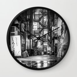 Black and White back street of Tokyo Wall Clock