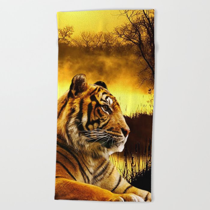 Tiger and Sunset Beach Towel