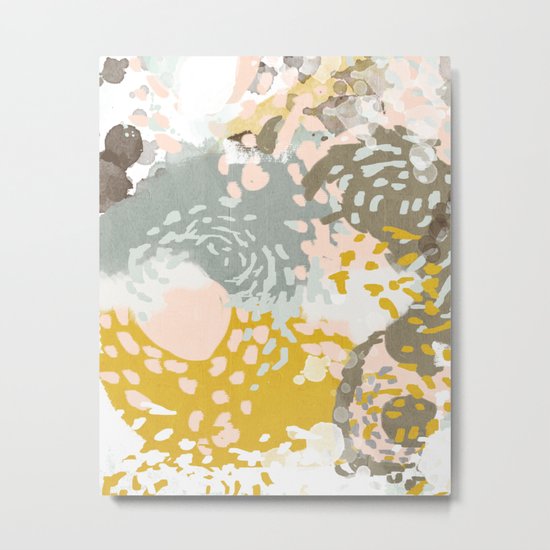 Hutton - Modern abstract painting for home decor and cell phone cases in gold grey mint white Metal Print