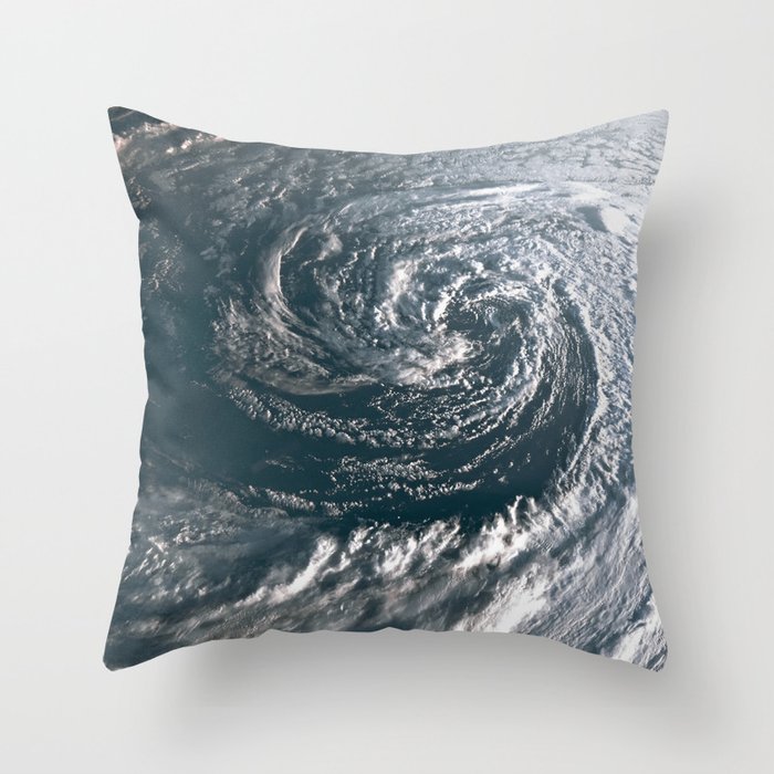 Hurricane on Earth viewed from space. Typhoon over planet Earth. Throw Pillow