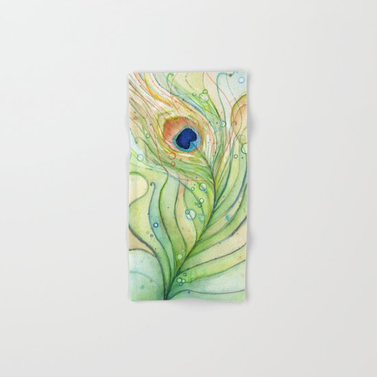 Peacock Feather Green Texture and Bubbles Hand & Bath Towel