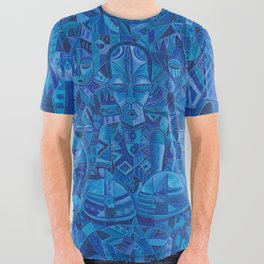 The Blues Band II very blue painting of music band All Over Graphic Tee