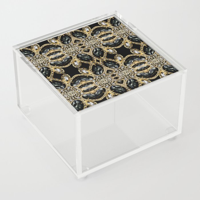  art deco jewelry bohemian champagne gold black rhinestone Acrylic Box