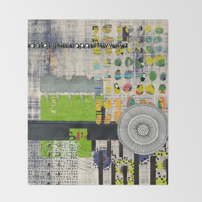 Lime Navy Abstract Art Collage Throw Blanket By Shereejoy Society6