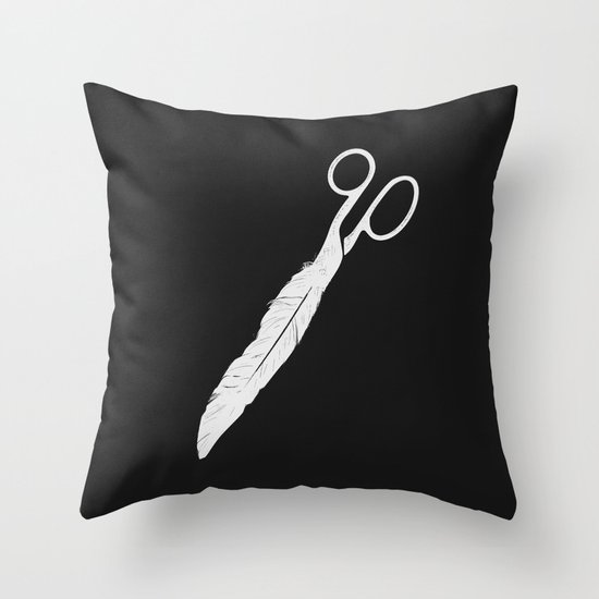 Feathered - On Black. Throw Pillow