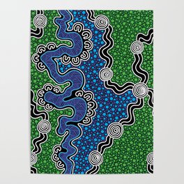 Authentic Aboriginal Art - The River (green) Poster