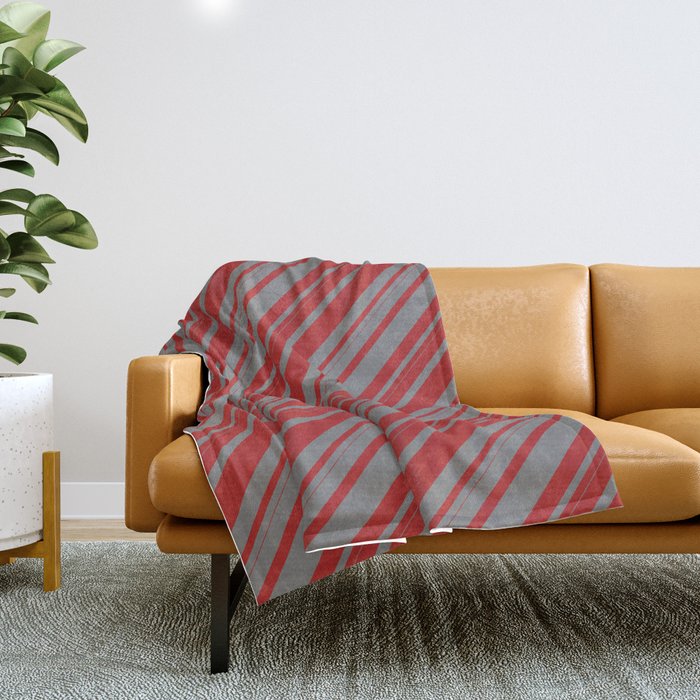 Red and Gray Colored Lines/Stripes Pattern Throw Blanket