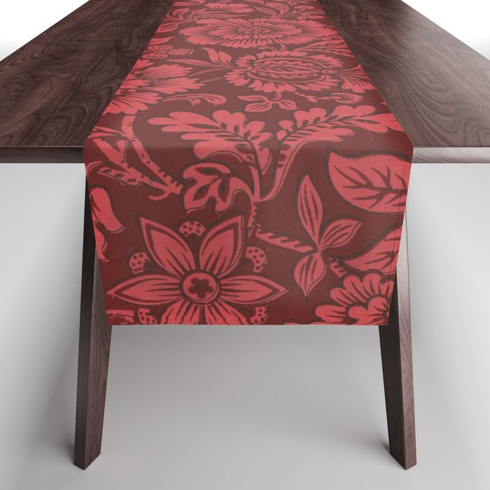 Burgundy and Red Chintz Floral Design Table Runner