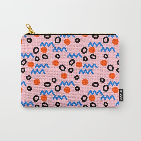 Bro - abstract retro pattern squiggle dot lines grid pink red children 1980s 80s throwback pop art Carry-All Pouch