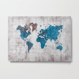 world map 96 blue #worldmap #map Metal Print