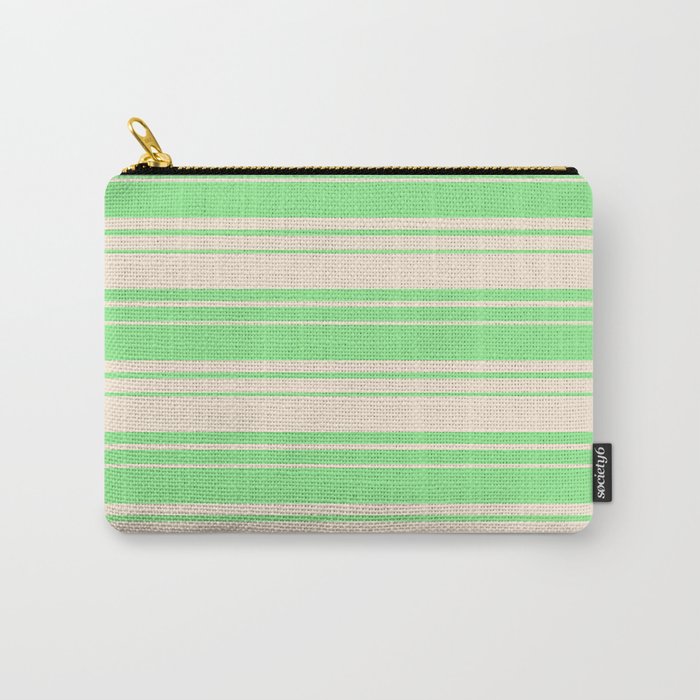 Light Green and Beige Colored Stripes/Lines Pattern Carry-All Pouch