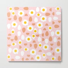 Cute Eggs Pattern on Pink Background Metal Print | Breakfastfood, Cutefoodpattern, White, Easter, Egg, Brown, Foodlovergift, Funnyeggsgift, Eggslovergift, Eggshells 