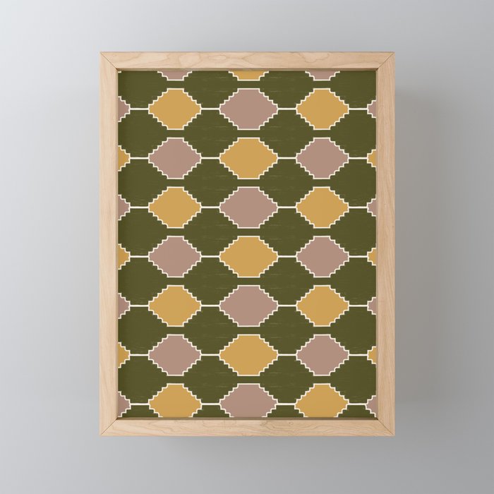 Retro Hygge Tribal Checker Pattern in Green Framed Mini Art Print