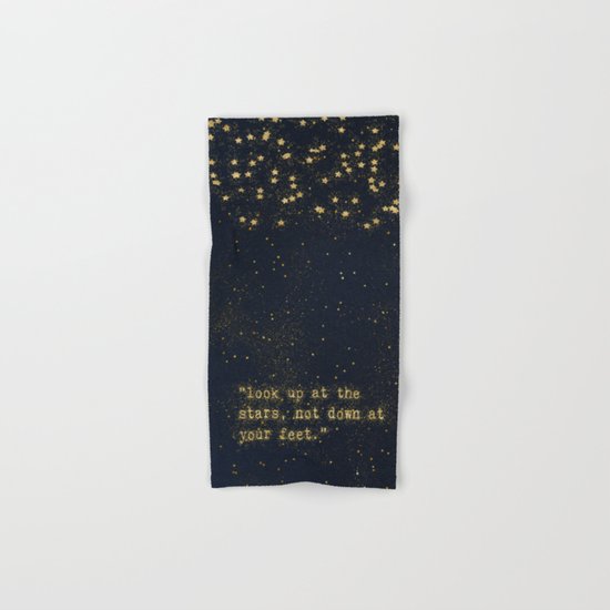 Look up at the stars,not down at your feet- gold glitter effect Typography on dark #Society6 Hand & Bath Towel