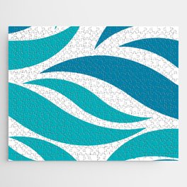 Luxury abstract ocean waves minimal pattern - Tiffany Blue and Celadon Blue Jigsaw Puzzle