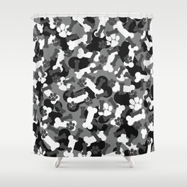 Gray Dog Paws And Bones Camouflage Pattern Shower Curtain