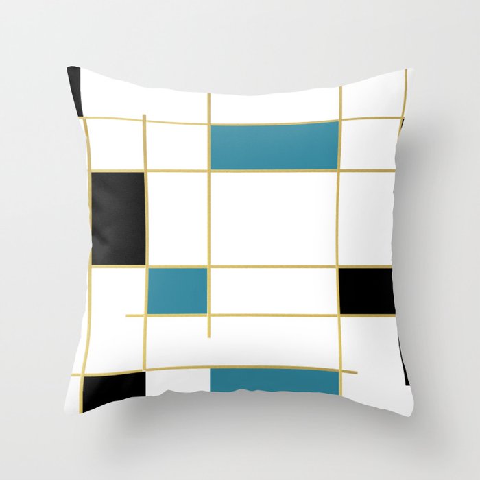 MidCentury Modern Art Aqua Gold Black Throw Pillow
