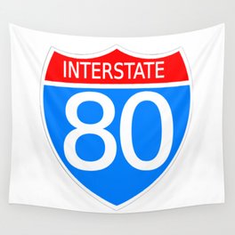 80 Interstate Red & Blue - Classic Vintage Retro American Highway Sign Wall Tapestry