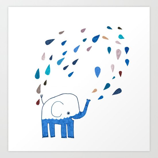 how an elephant showers Art Print