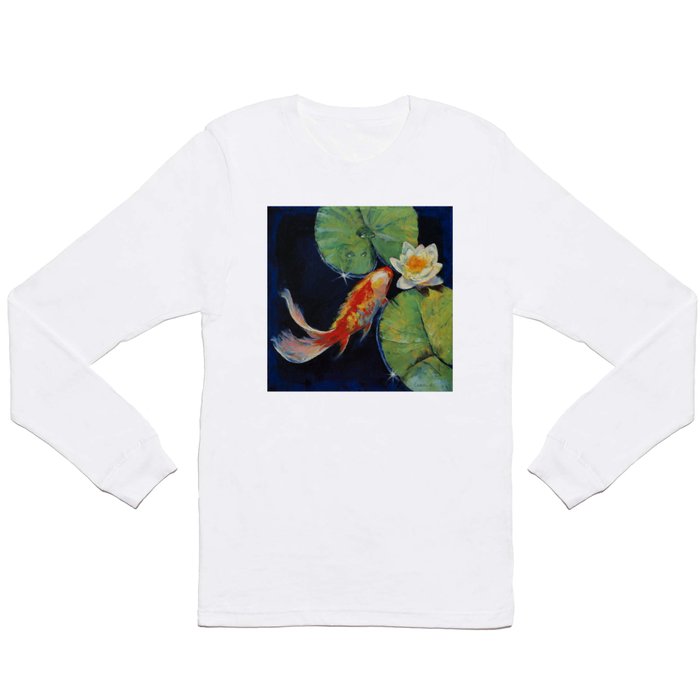 Koi and White Lily Long Sleeve T Shirt