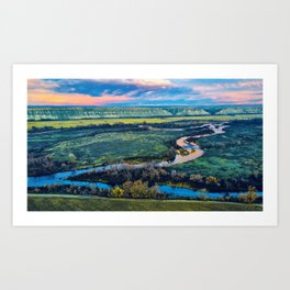 Aerial drone shot of a beautiful Payette River Sunset. Art Print