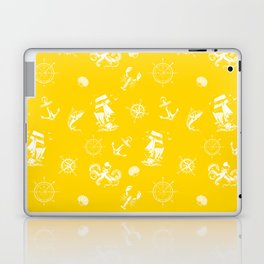 Yellow And White Silhouettes Of Vintage Nautical Pattern Laptop Skin