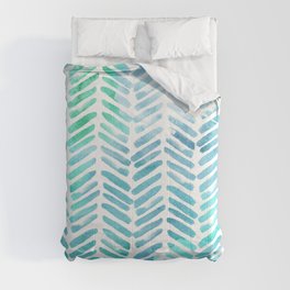 Handpainted Chevron pattern - light green and aqua - stripes Comforter