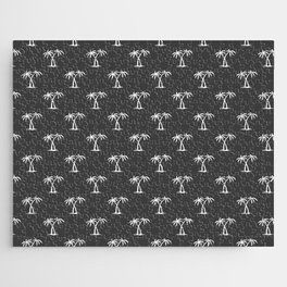 Dark Grey And White Palm Trees Pattern Jigsaw Puzzle