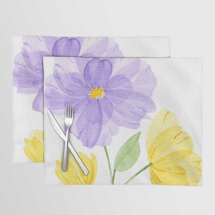 Overlapping Purple and Yellow Flowers Placemat by Carolyn Kendell