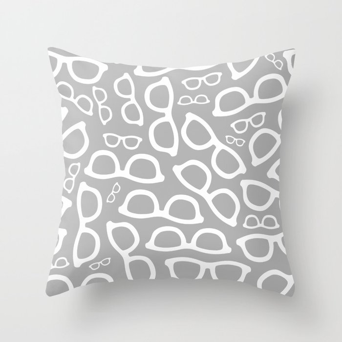 Smart Glasses Pattern - Grey Throw Pillow