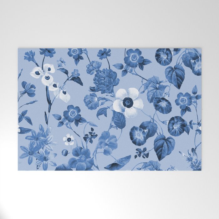 Cottage blue floral botanical Welcome Mat