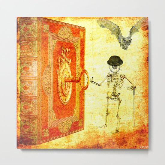 Monsieur Bone and the magic book Metal Print
