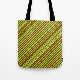 [ Thumbnail: Green & Brown Colored Striped Pattern Tote Bag ]