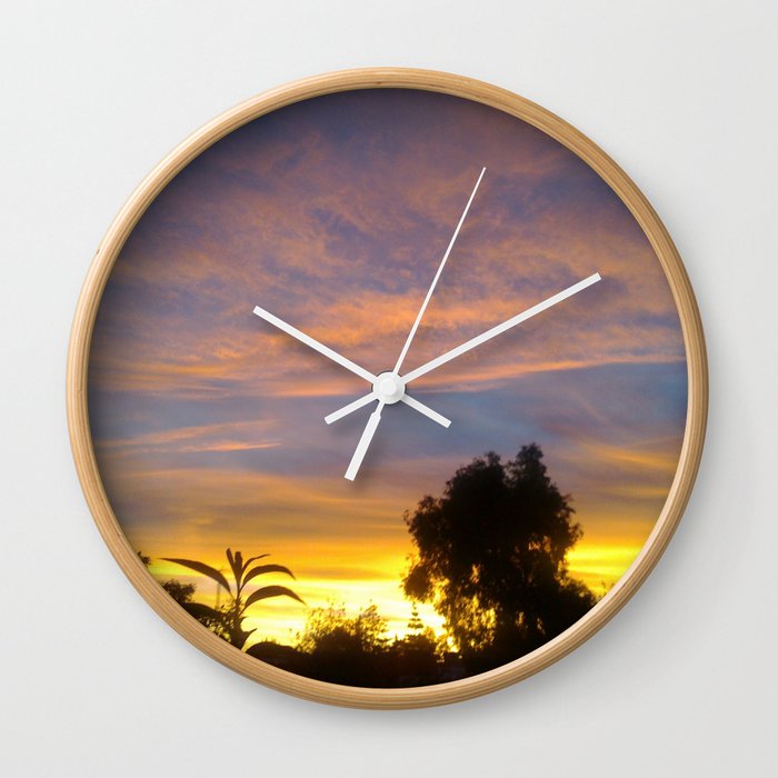 Mexico Photography - Trees Under The Beautiful Yellow Sunset Wall Clock