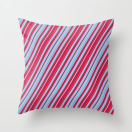 [ Thumbnail: Crimson & Sky Blue Colored Lines Pattern Throw Pillow ]
