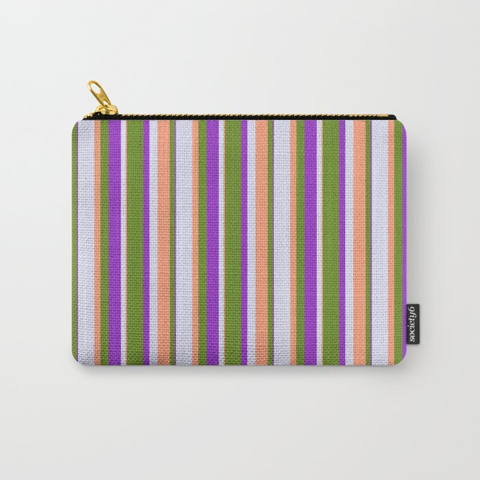 Green, Light Salmon, Lavender & Dark Orchid Colored Stripes Pattern Carry-All Pouch