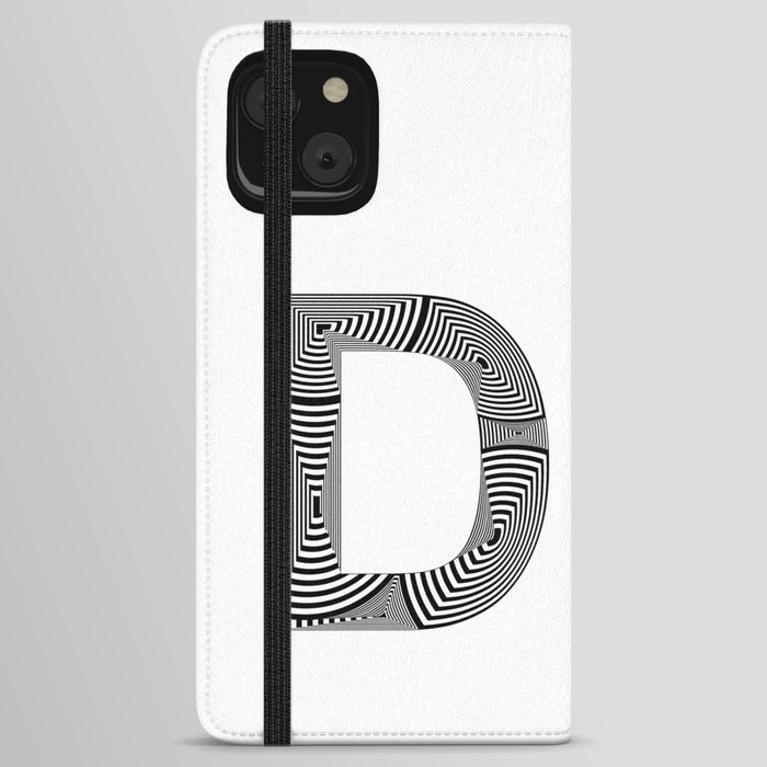capital letter D in black and white, with lines creating volume effect iPhone Wallet Case