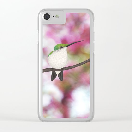 ruby throated hummingbird - female on pink bokeh Clear iPhone Case