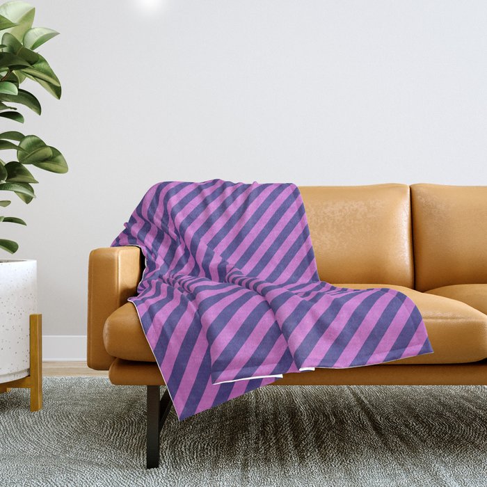 Orchid & Dark Slate Blue Colored Pattern of Stripes Throw Blanket