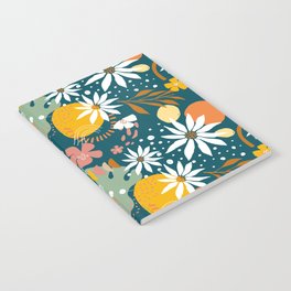 Camomile and monstera emerald green floral pattern Notebook