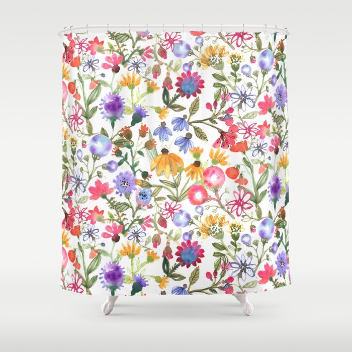 Colorful Watercolor Flowers Shower Curtain