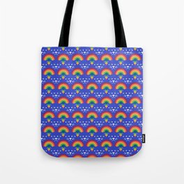 Blue Cat with Rainbow Scallop Pattern Tote Bag