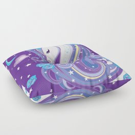 Magical Unicorn in Purple Sky Floor Pillow