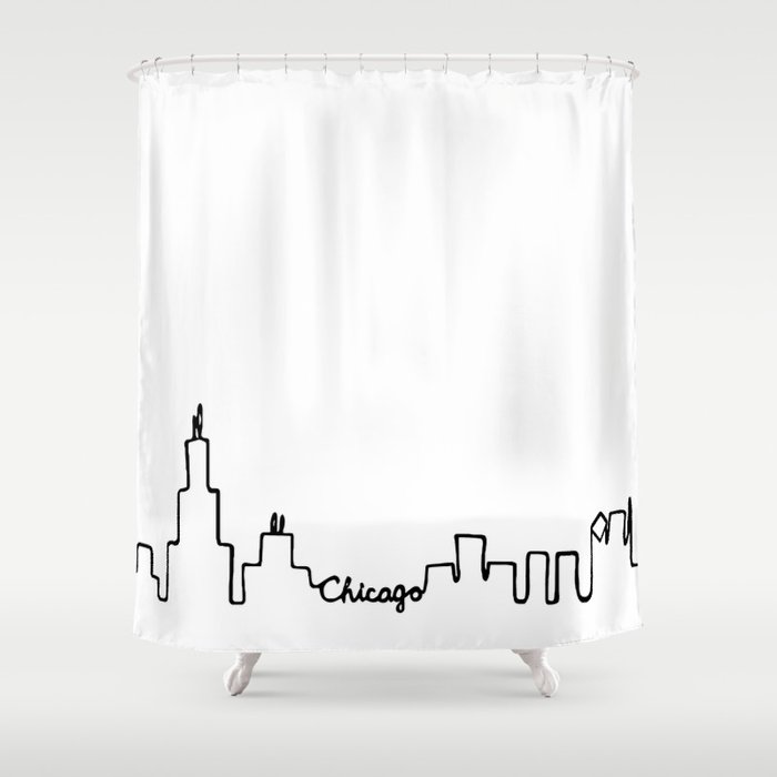 Chicago Skyline Abstract Sketch Shower, Chicago Skyline Shower Curtain