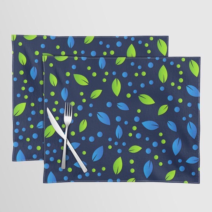 Blue & Green Colorful Leaf & Dotted Design Placemat