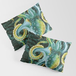 Green Octopus Vintage Map Chic Watercolor Art Pillow Sham