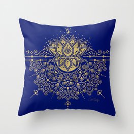 Sacred Lotus Mandala – Navy & Gold Palette Throw Pillow
